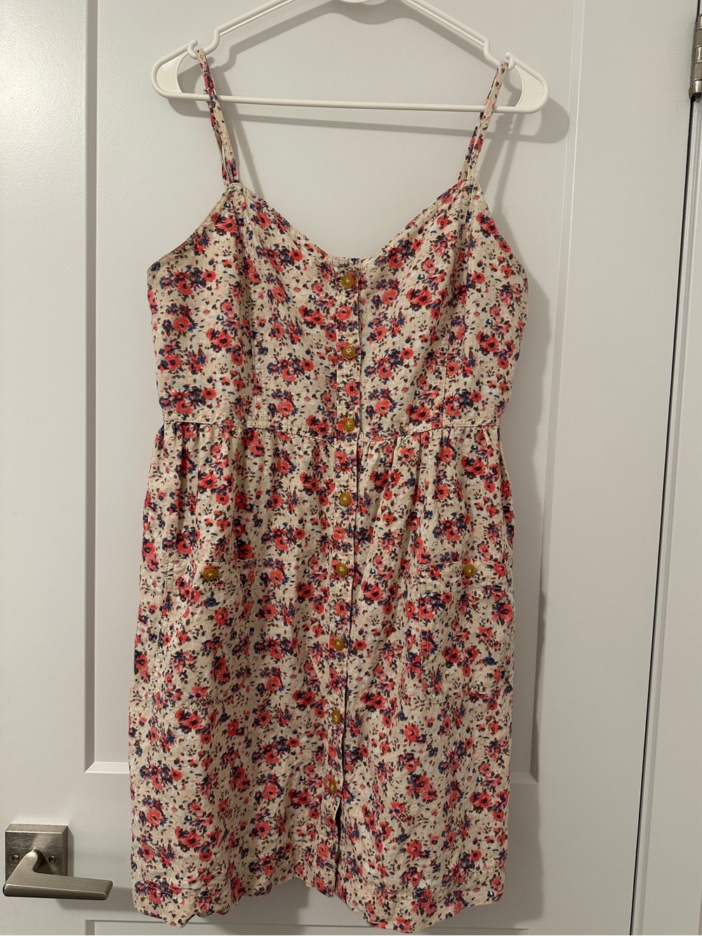 Aerie Pink Floral Front Button Down Spaghetti Strap Dress Size Large